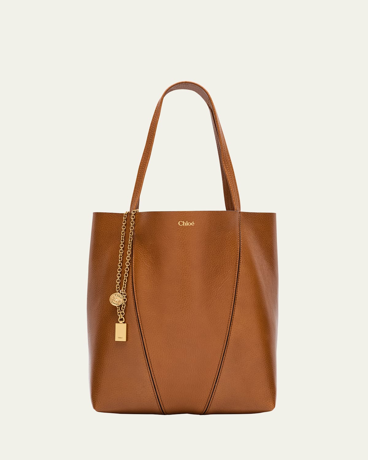 Chloé Spin Medium Tote Bag In Leather In Clay Brown