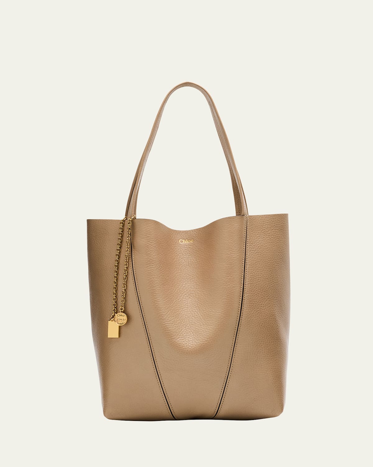Chloé Spin Medium Tote Bag In Leather In Boyish Brown
