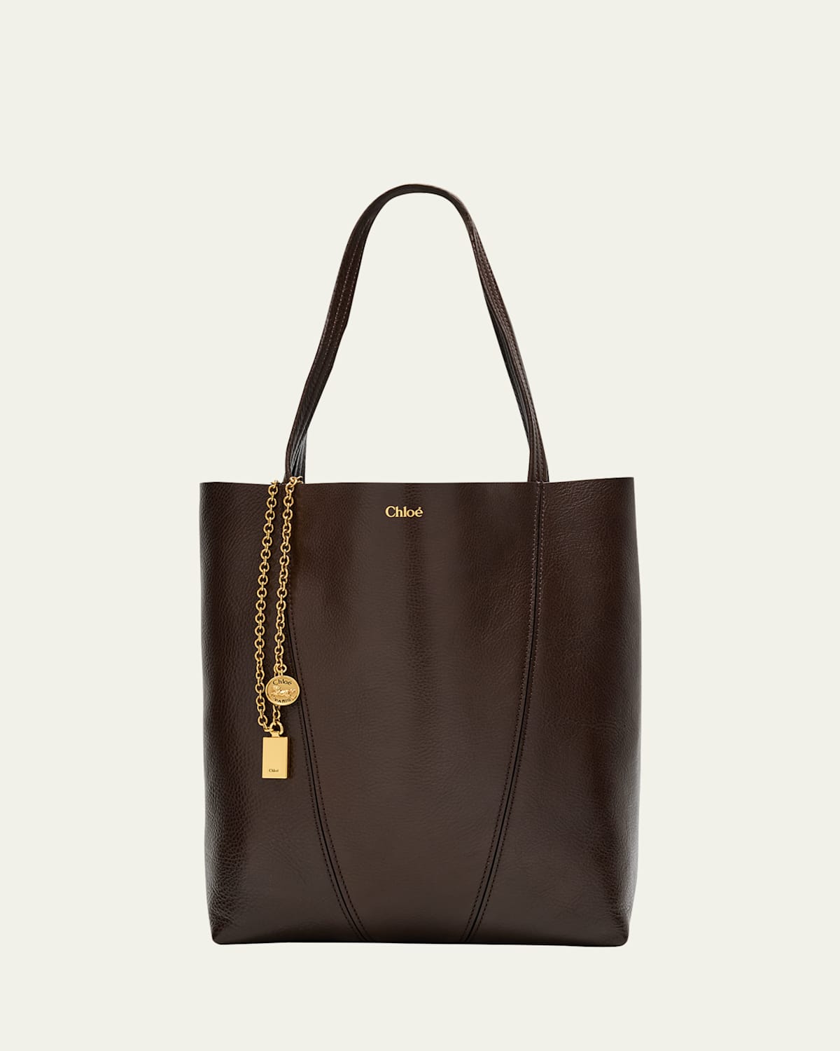 Chloé Spin Medium Tote Bag In Leather In Brown