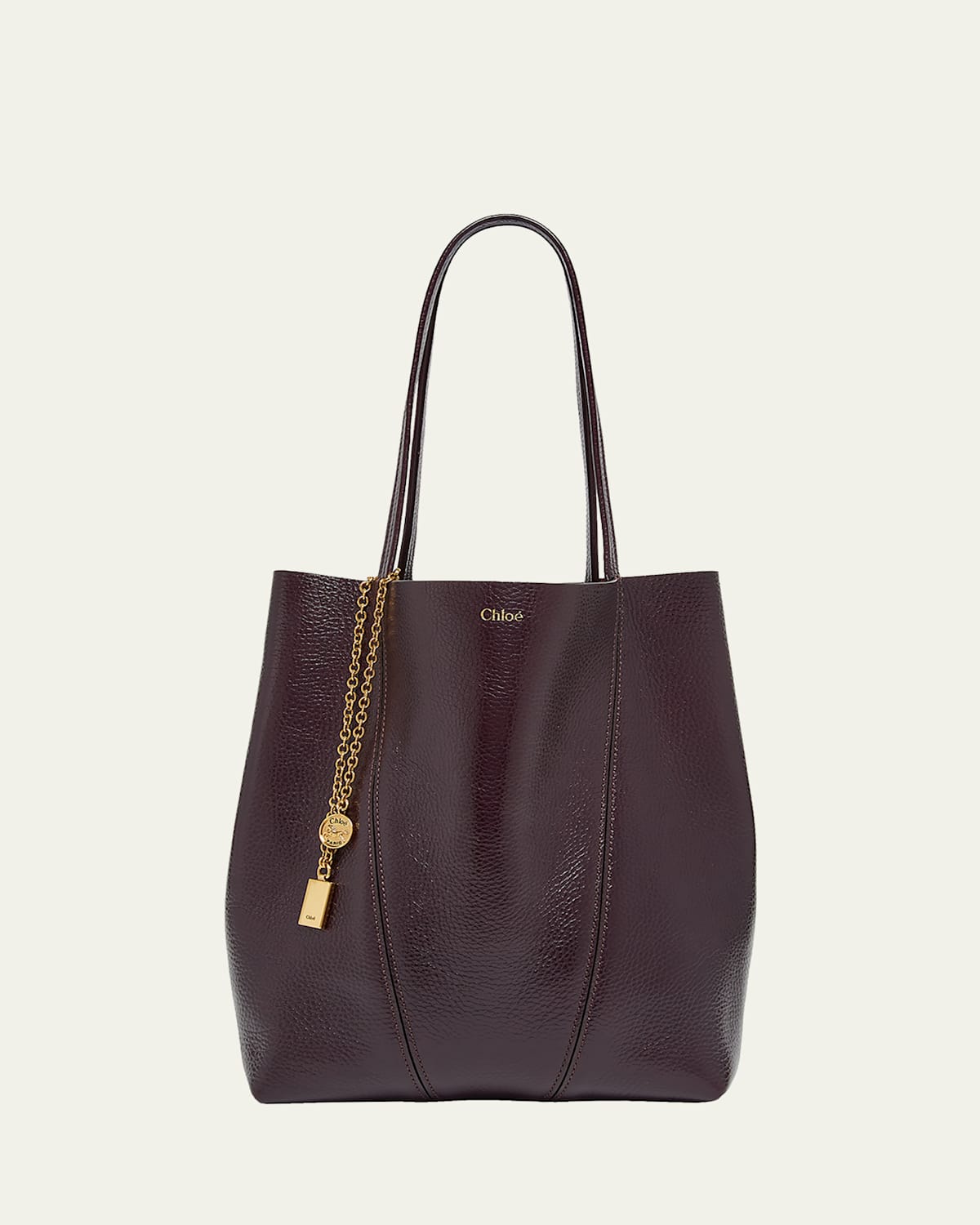 Chloé Spin Medium Tote Bag In Leather In Purple
