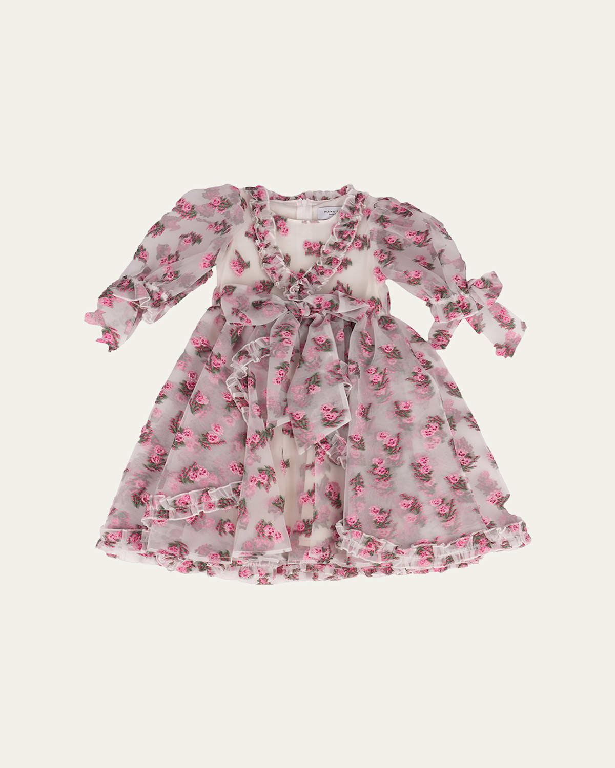 Mama Luma Girl's Puff Sleeve Floral-print Dress In Ecru