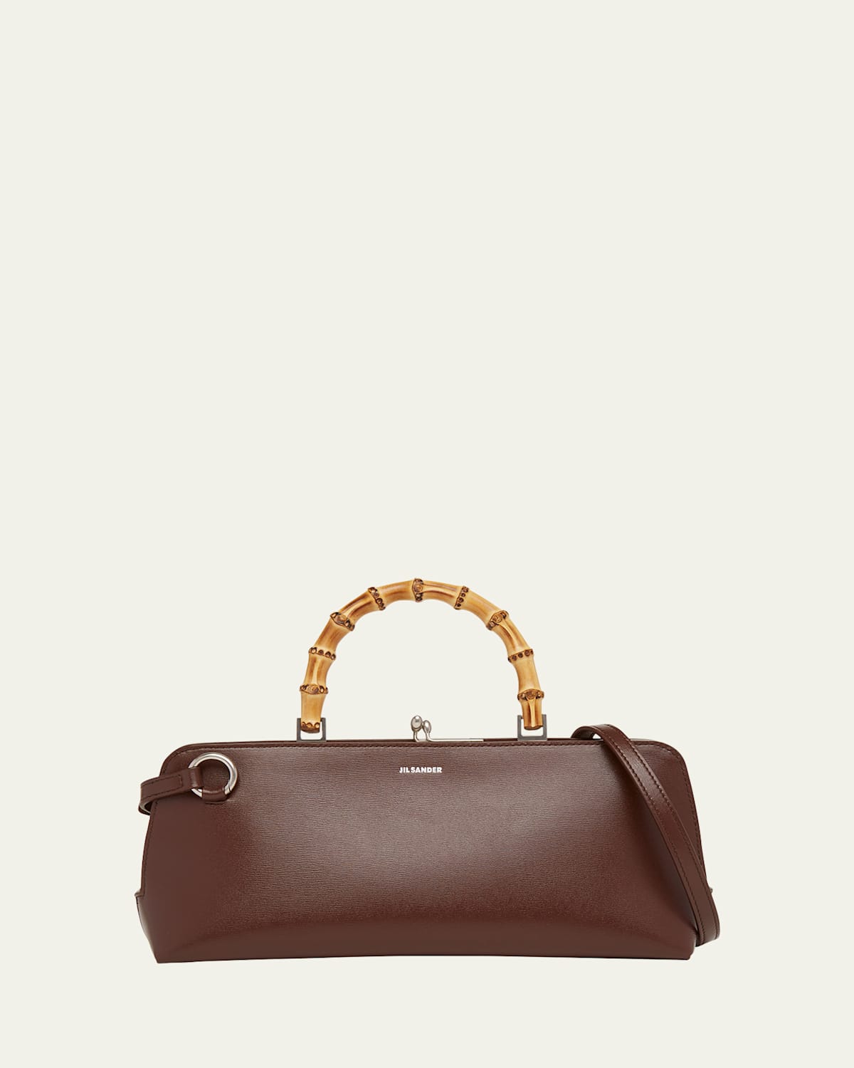 Shop Jil Sander Goji Small Bamboo Leather Top-handle Bag In Dark Earth