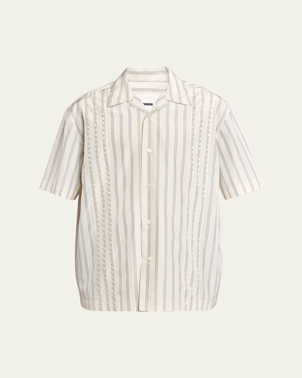 Jil Sander Men's Embroidered Stripe Camp Shirt In Neutral