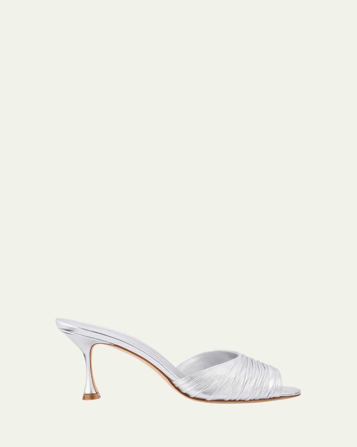 Manolo Blahnik Pirua Ruched Metallic Mule Sandals In Silver