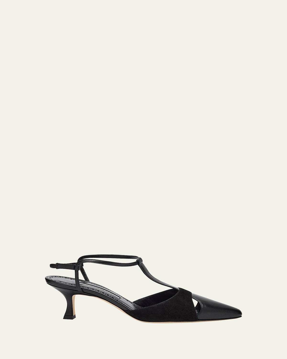 Manolo Blahnik Turgimod 50 Cutout Leather And Suede Slingback Pumps In Black