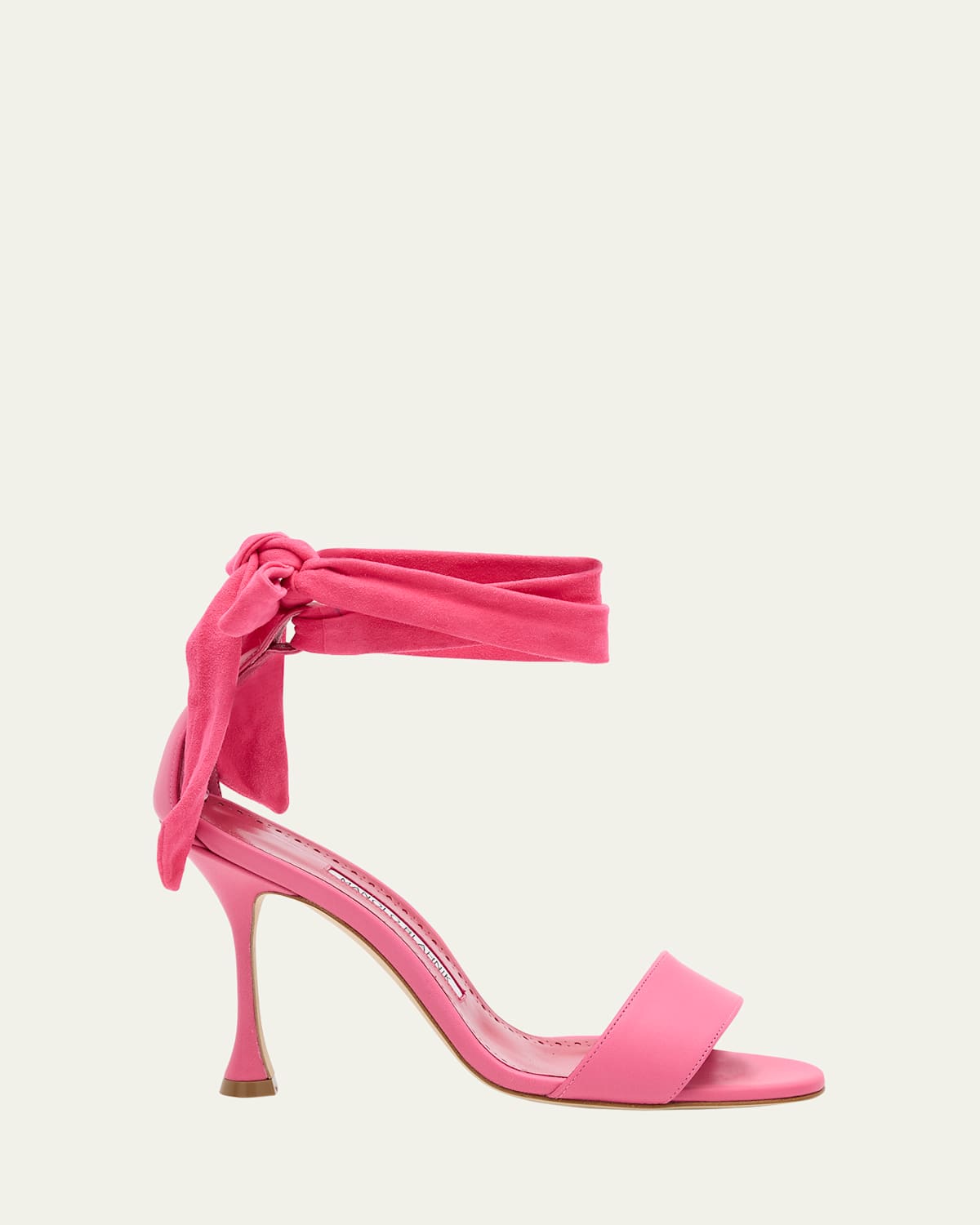 Manolo Blahnik Chastana Mixed Leather Ankle-tie Sandals In Pink