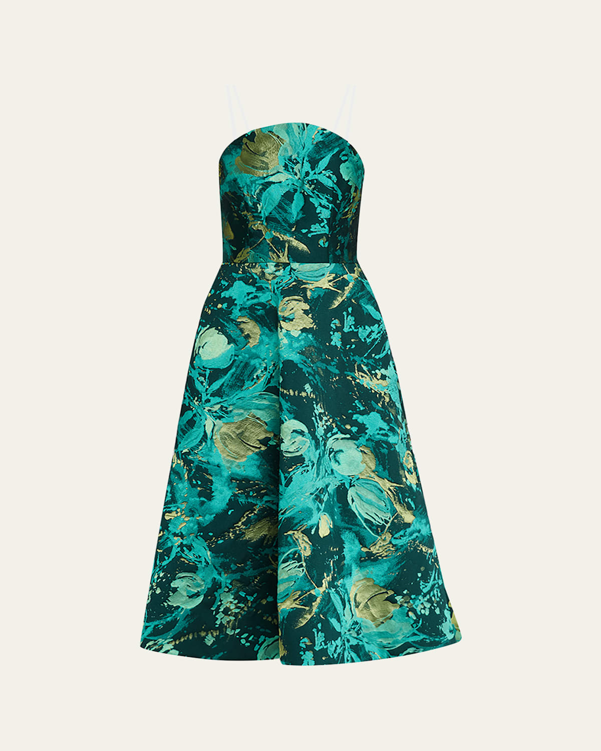Strapless Metallic Jacquard Midi Dress