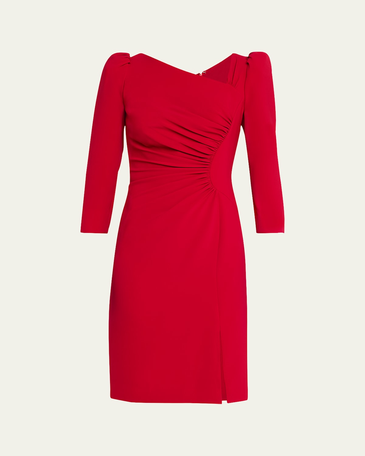 Ruched Puff-Shoulder Asymmetric Dress
