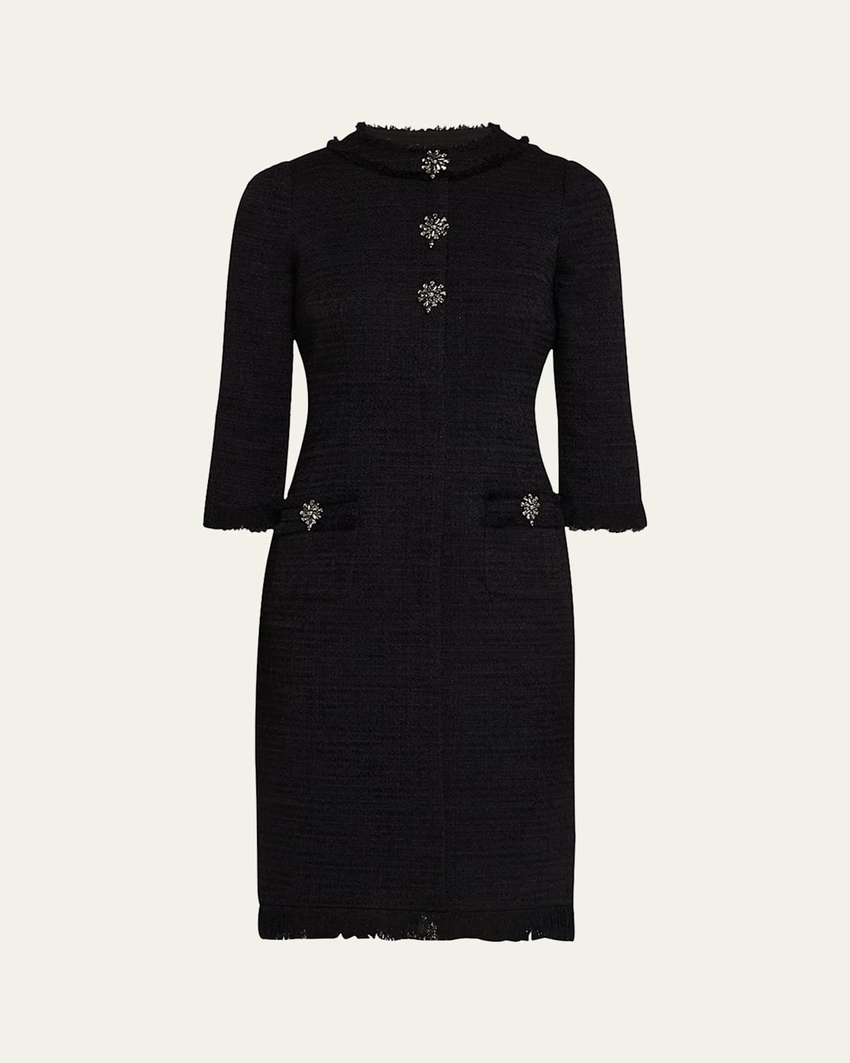 Jewel-Embellished Stretch Boucle Dress