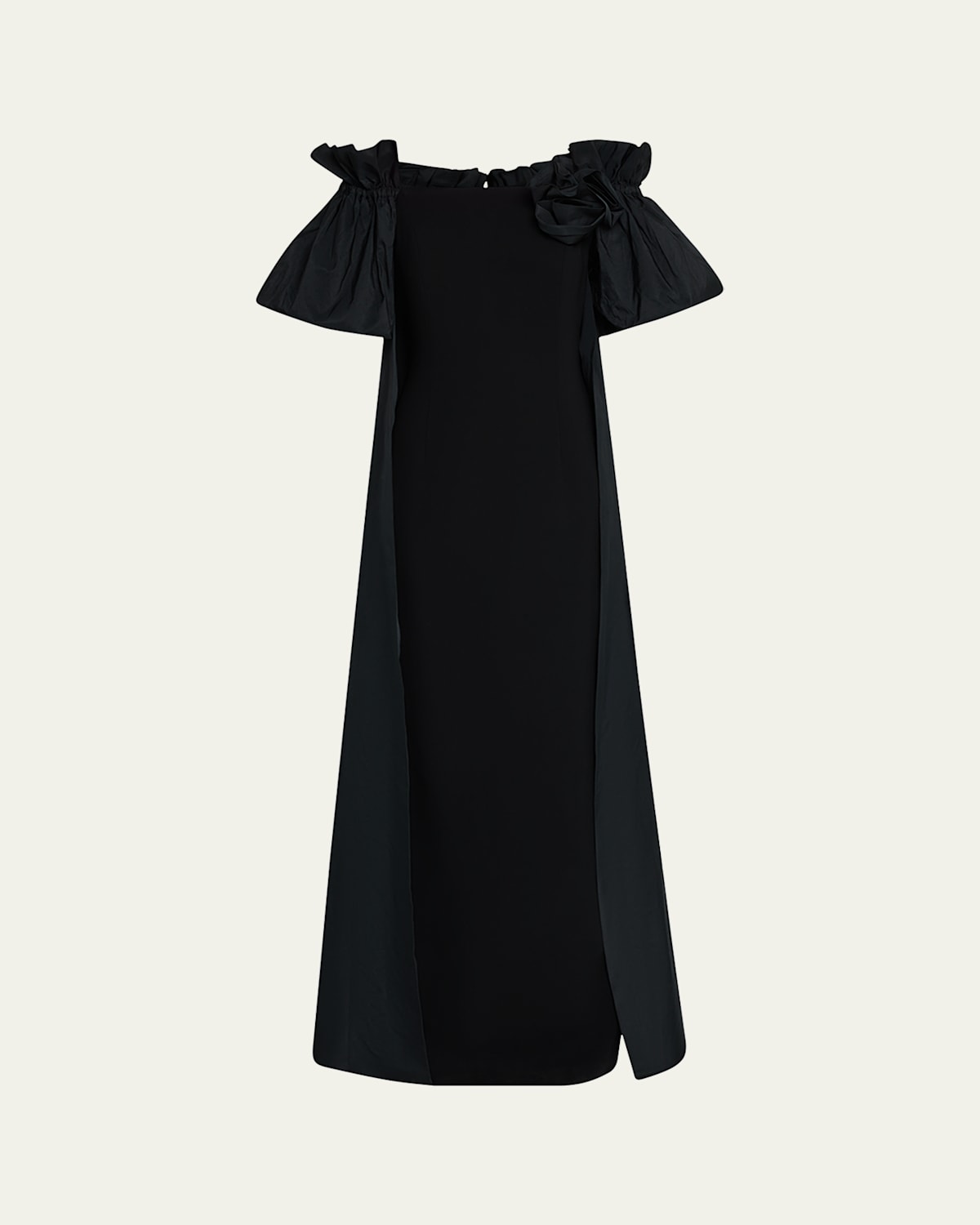 Off-Shoulder Taffeta & Crepe Cape Gown