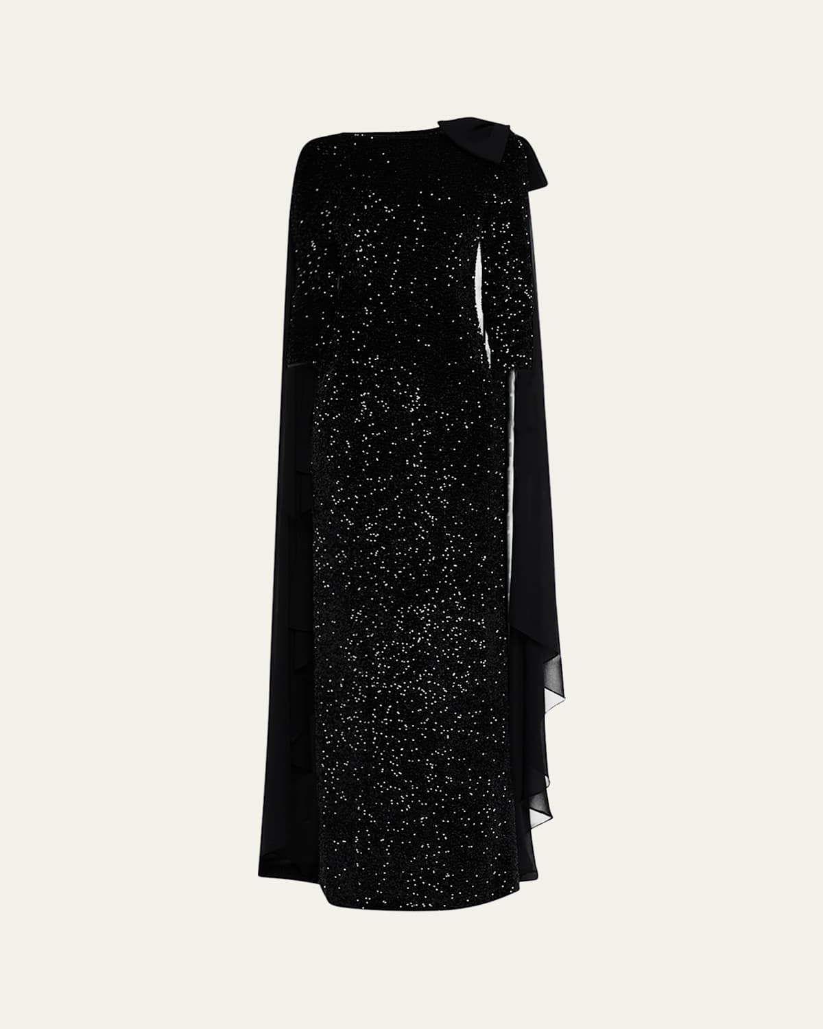 Sequin Velvet Column Cape Gown