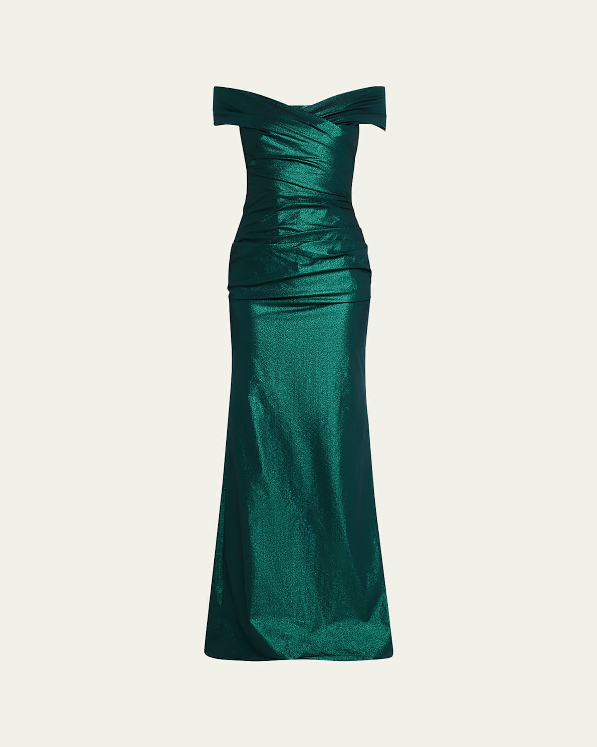 Off-Shoulder Stretch Metallic Gown