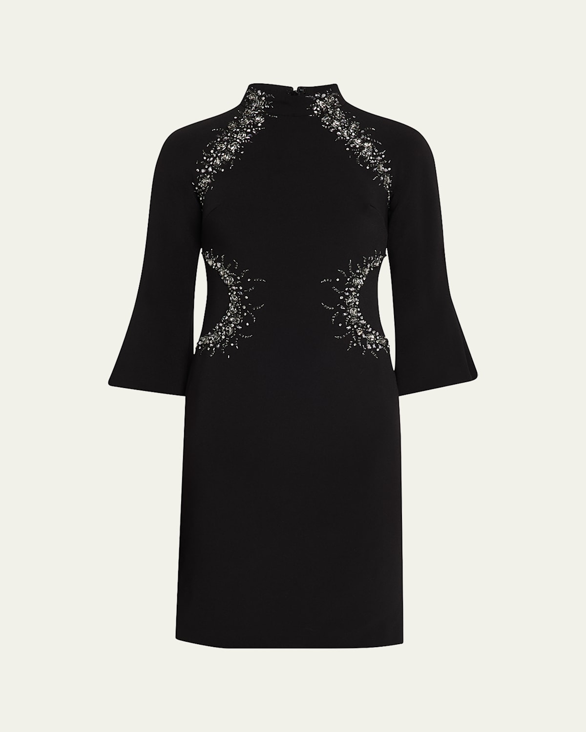 Beaded Flare-Sleeve Crepe Dress