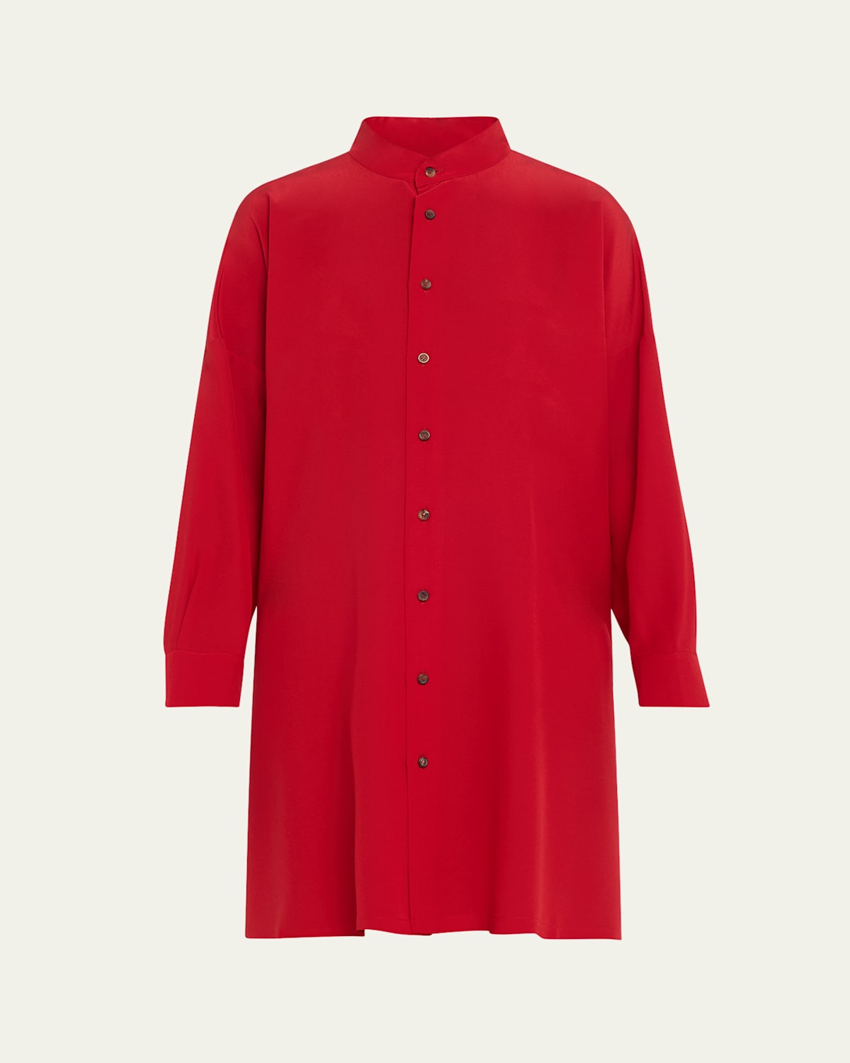 Eskandar Wide A-line Collarless Shirt With Slits (very Long Length) In Rubydark