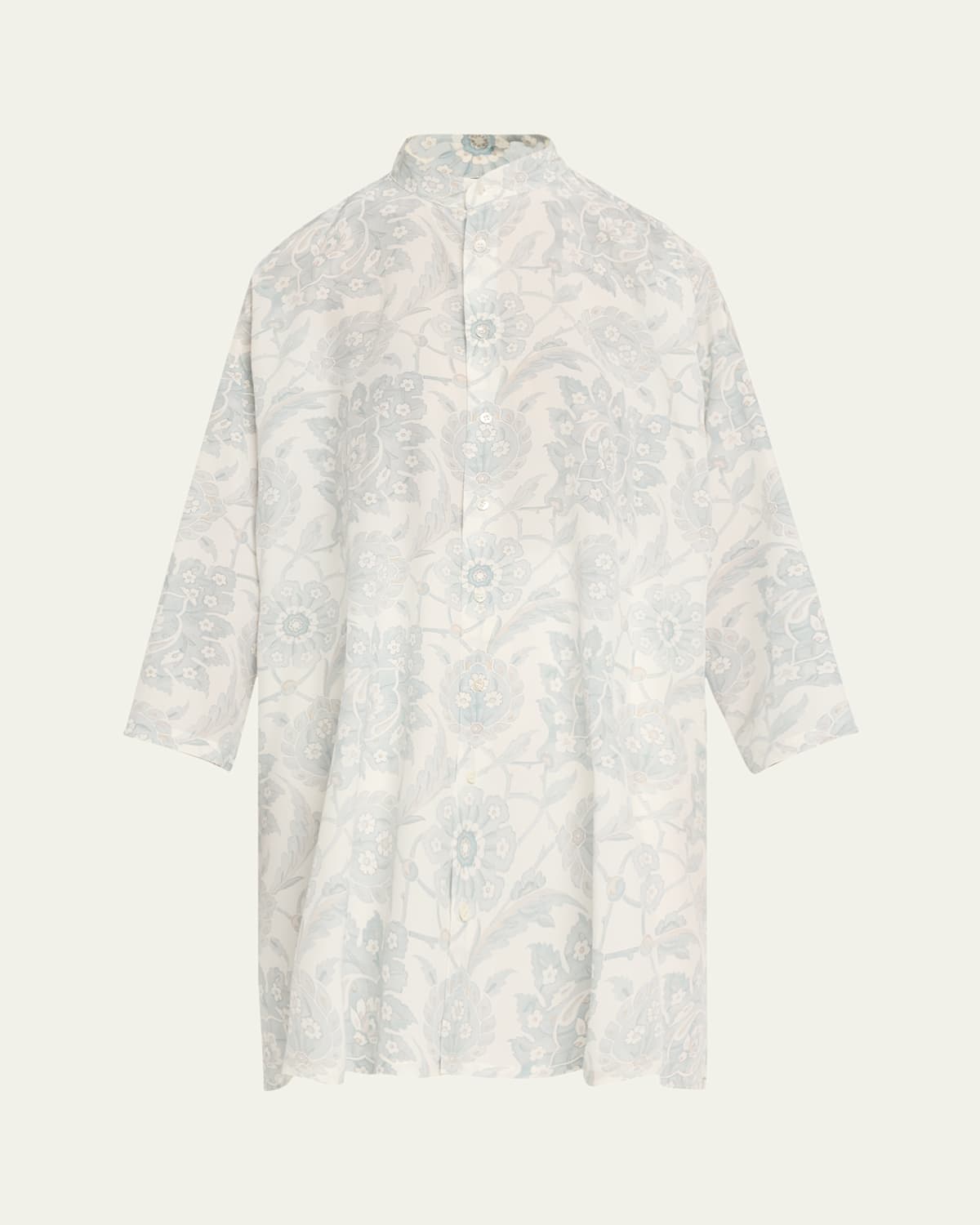 Eskandar Wide A-line Collarless Shirt With Slits (very Long) In Vintageblue