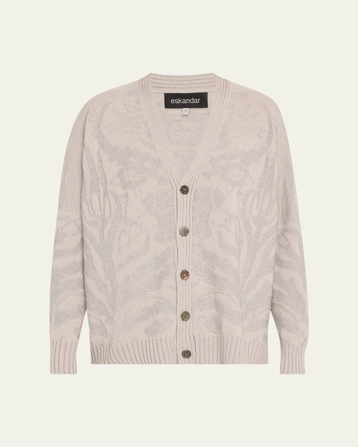 Eskandar 34 Width V-neck Cardigan (mid Plus Length) In Greybeige