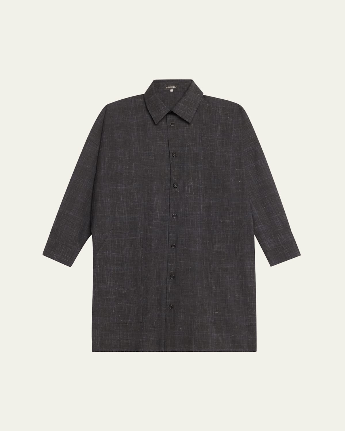 Eskandar Wide A-line Shirt Jacket With Collar (very Long Length) With Slits In Charcoal