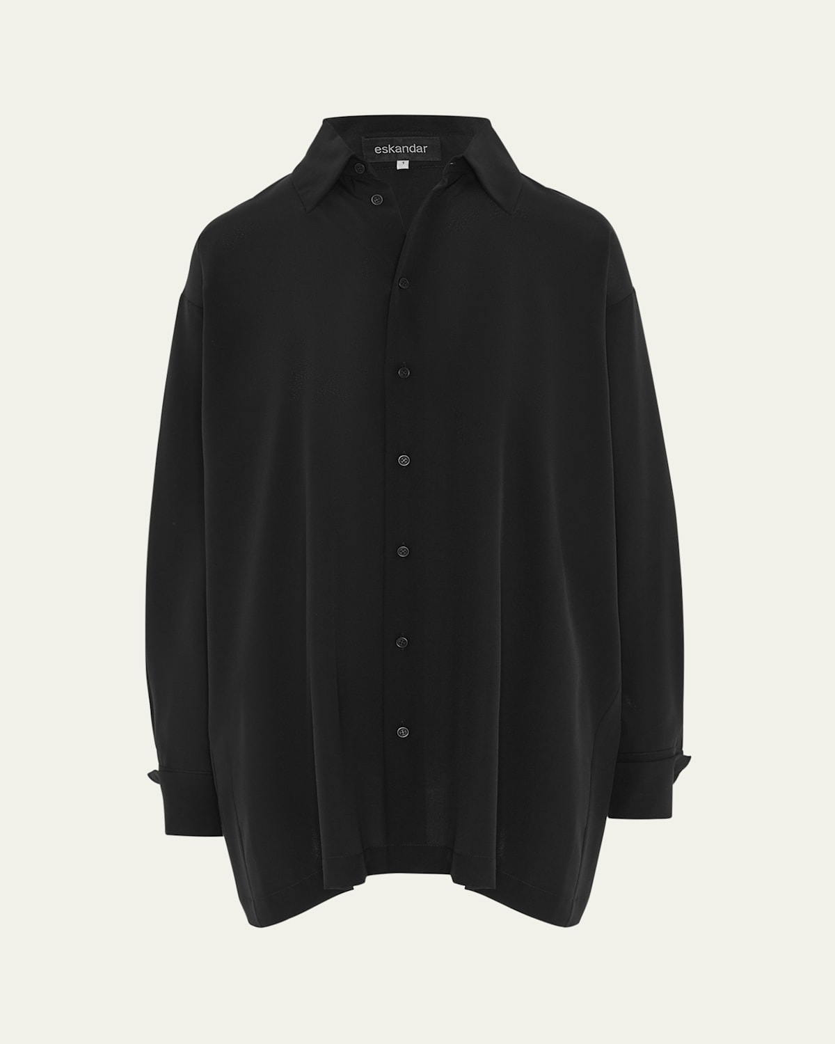 Shop Eskandar Slim A-line Back Pleat Shirt With Collar (long Plus Length) In Black
