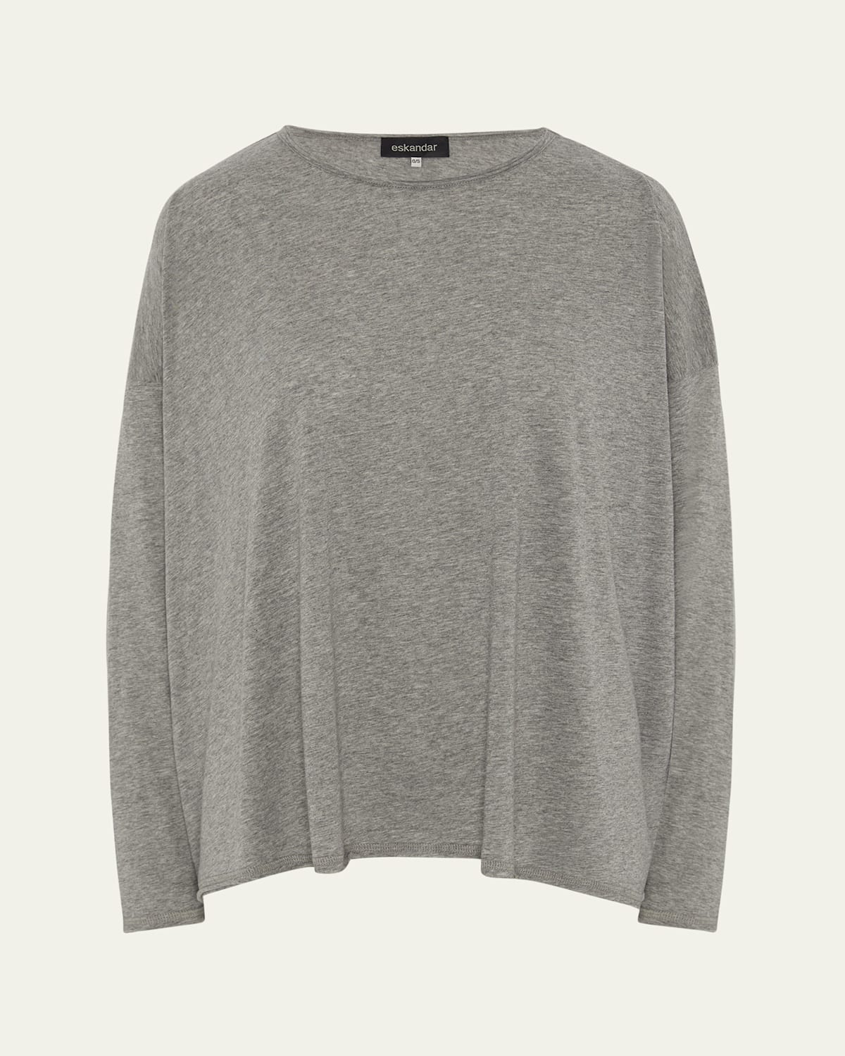 Shop Eskandar Long Sleeve Double Edge Scoop Neck T-shirt (mid Plus Length) In Silvergrey