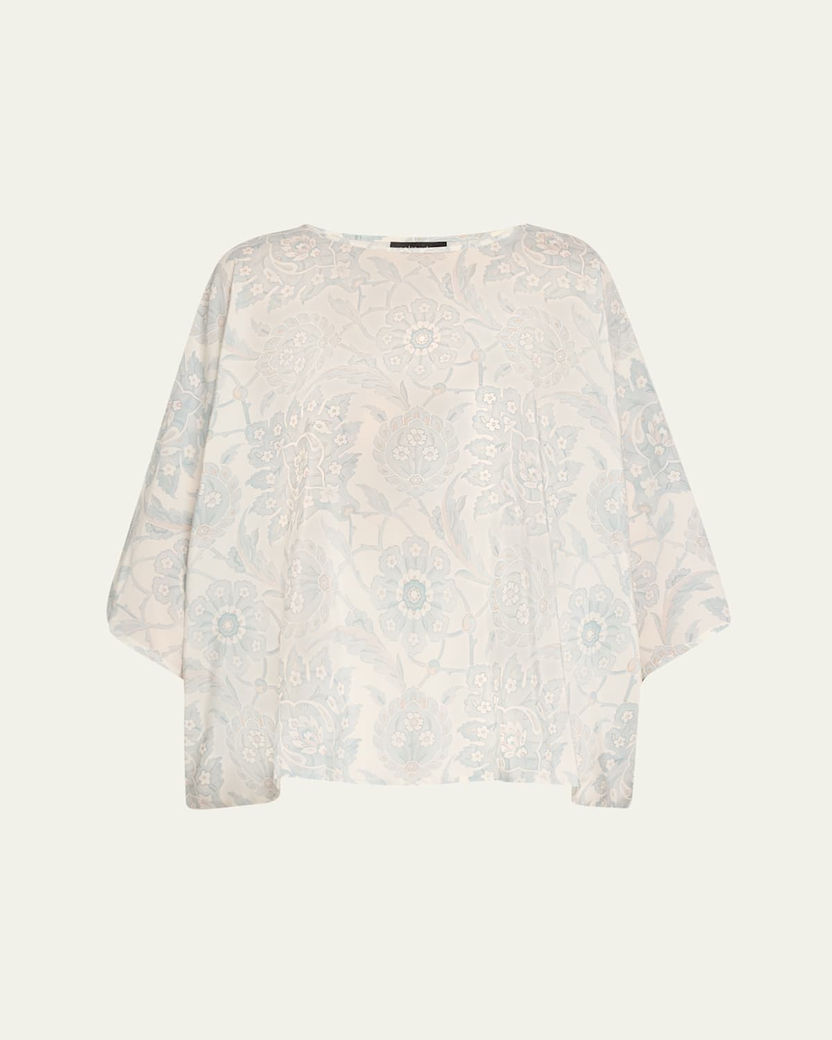 Eskandar Boat-neck Silk Top (mid Length) In Vintageblue