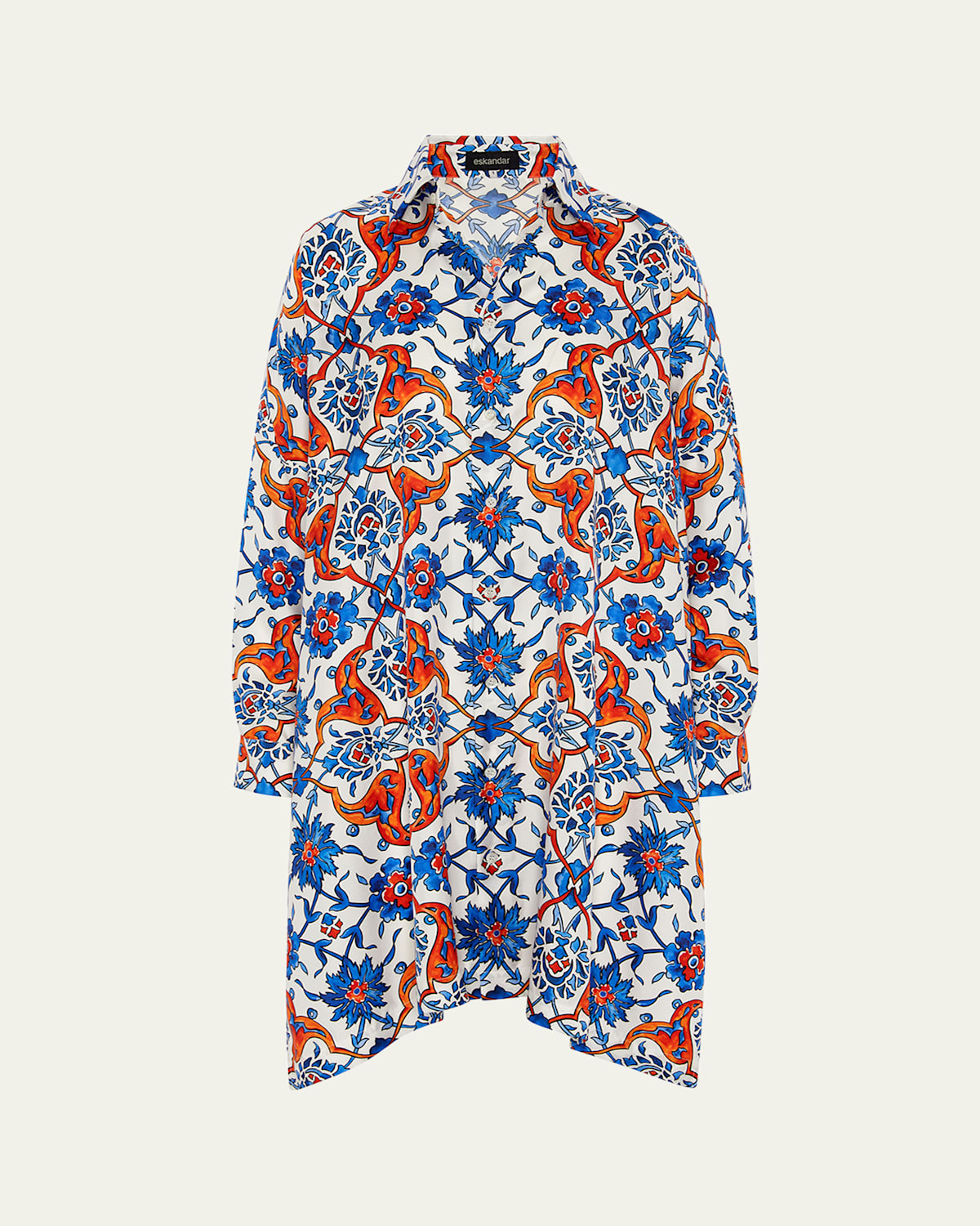 ESKANDAR PRINTED WIDE COLLAR SHIRT (VERY LONG LENGTH) WITH SLITS 