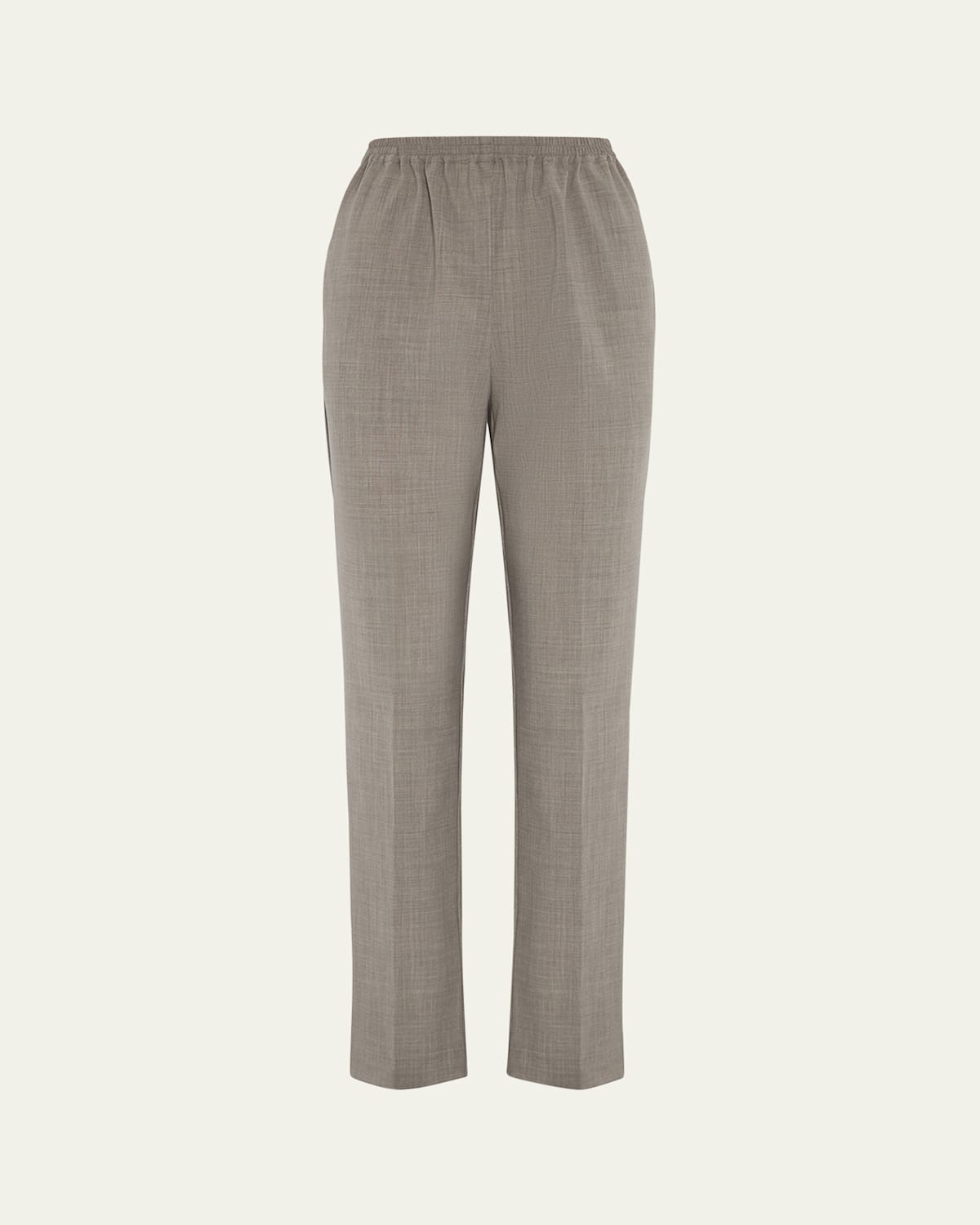 Shop Eskandar Narrow Elastic Waist Wool Trousers In Mushroom