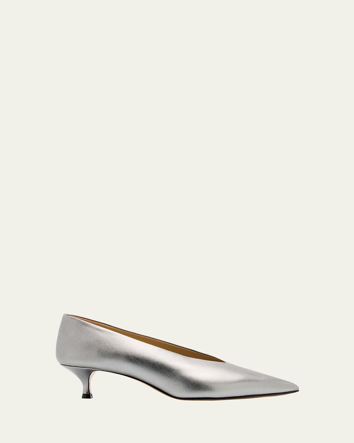 LE MONDE BERYL BABOUCHE METALLIC LEATHER KITTEN PUMPS 