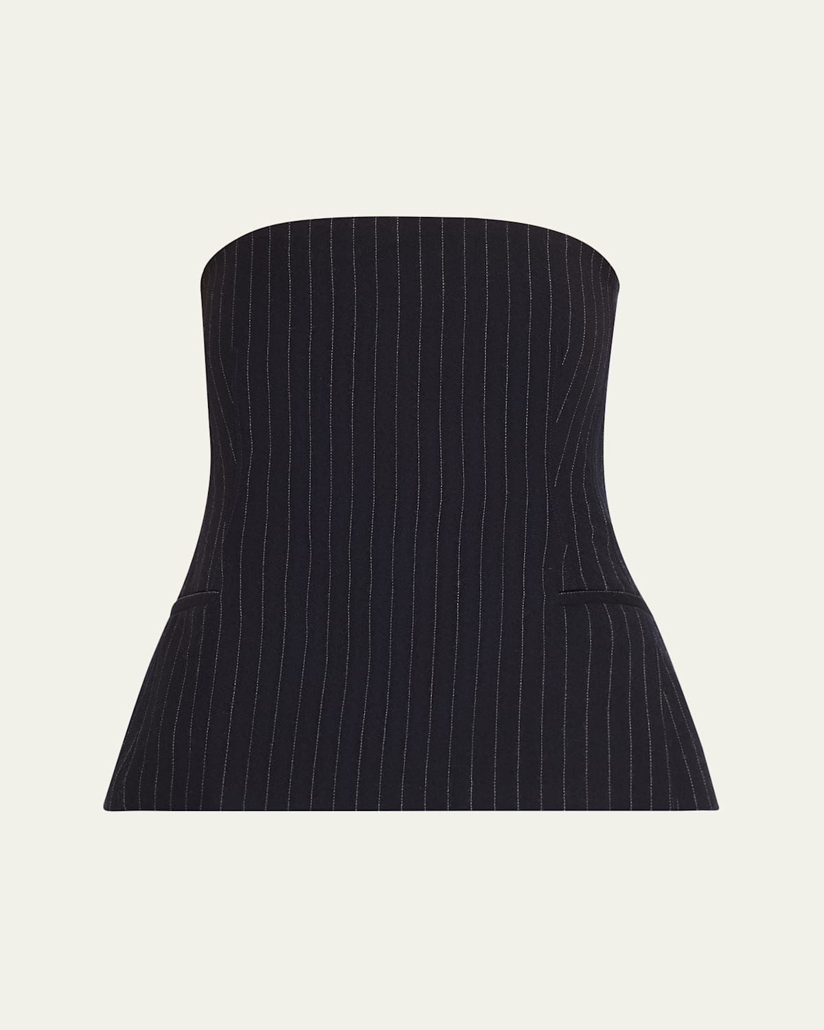 Co Pinstripe Tailored Bustier Wool Top In Navy Stripe