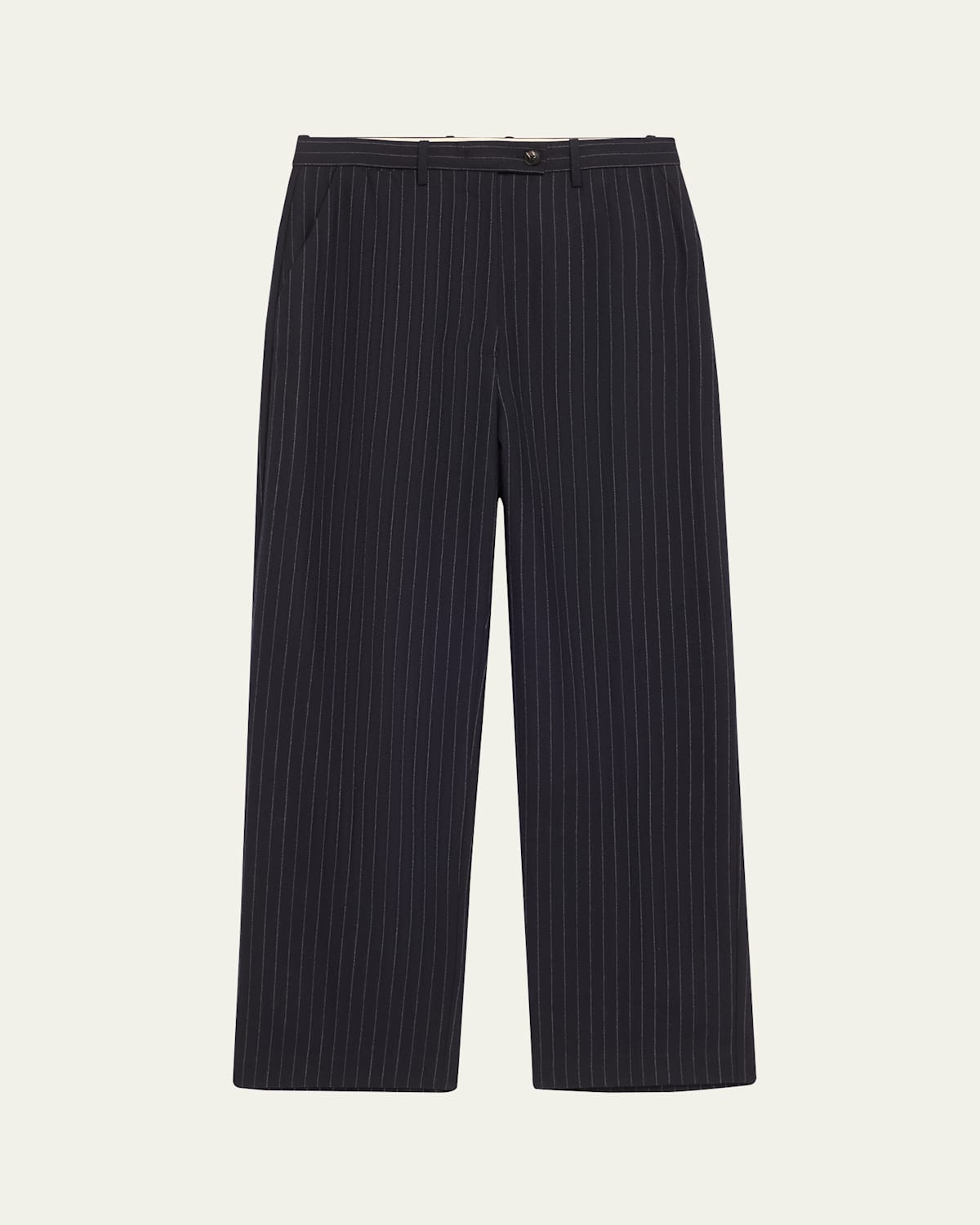 Co Pinstripe Straight Leg Wool Pants In Navy Stripe