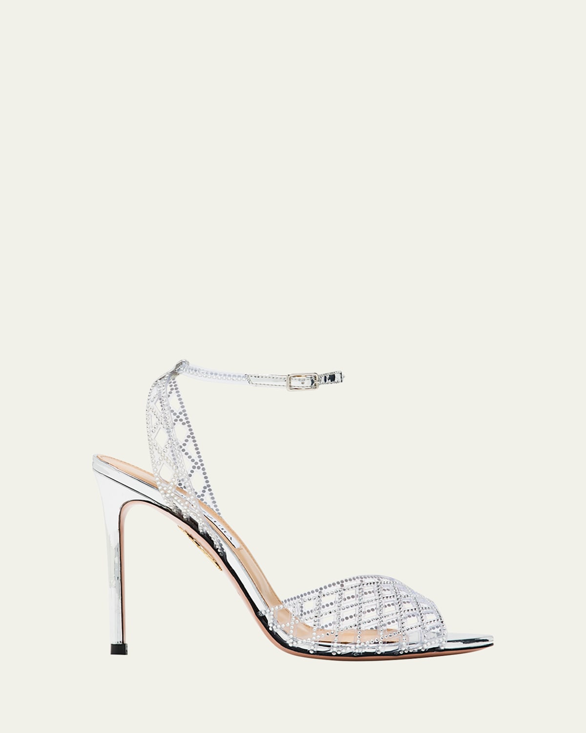 Shop Aquazzura Lumiere Crystal Mesh Stiletto Sandals In Silver