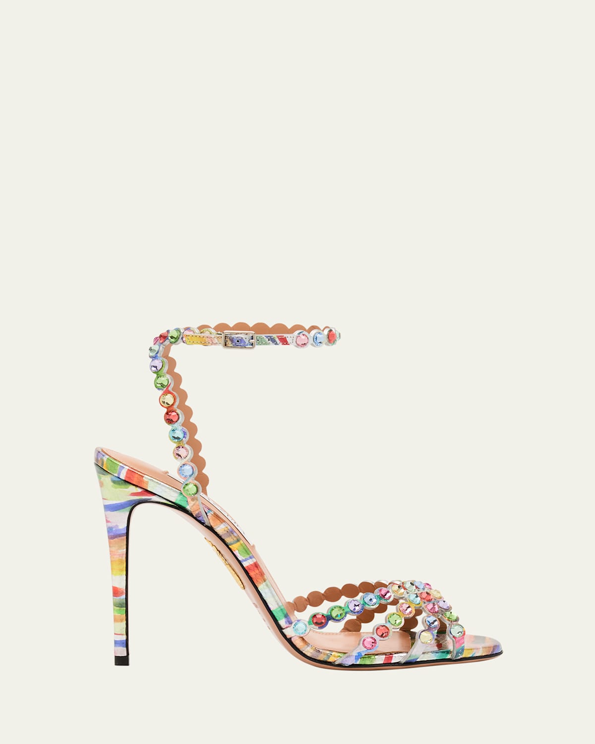 Aquazzura Tequila Brush Strokes Printed Stiletto Sandals In Rainbow