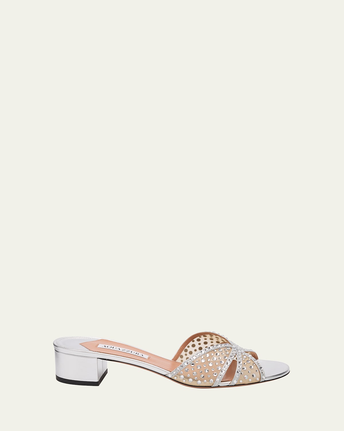 Aquazzura Crystal Metallic Block-heel Slide Sandals In Silver