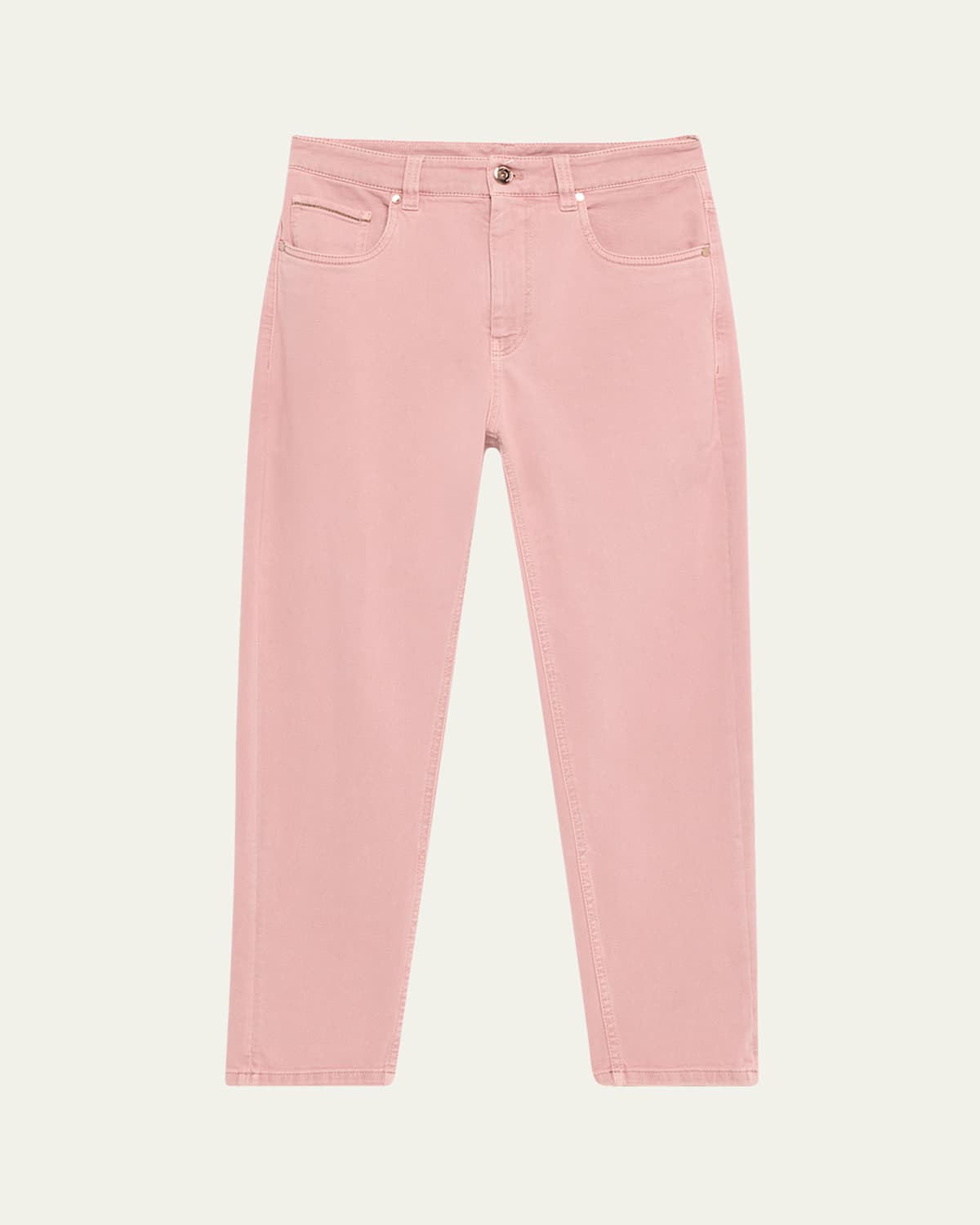 Brunello Cucinelli Garment Dyed Twill Tapered-leg Jeans With Monili Trim In Peony Pink