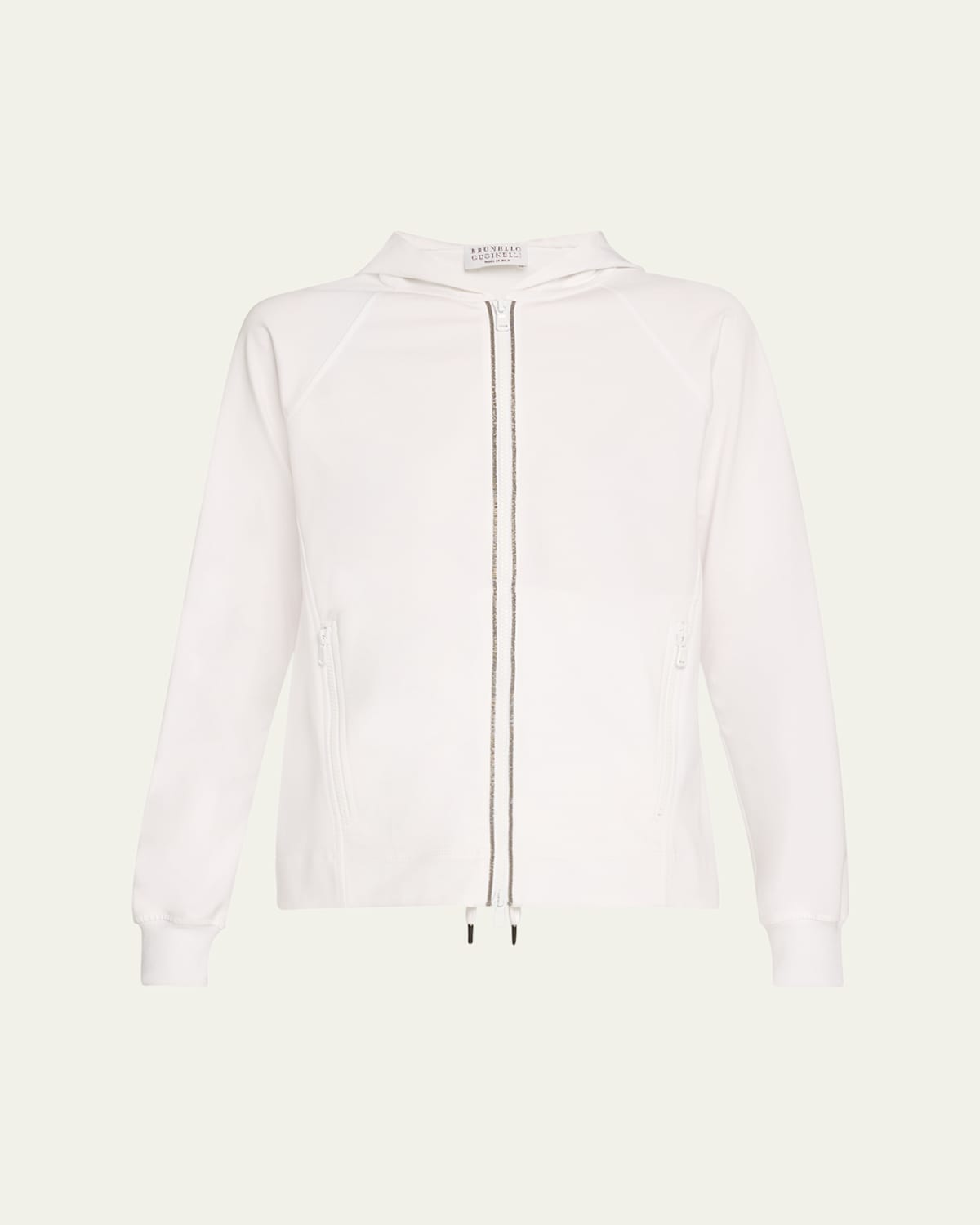 Brunello Cucinelli Monili Techno Jersey Zip-front Hoodie In White