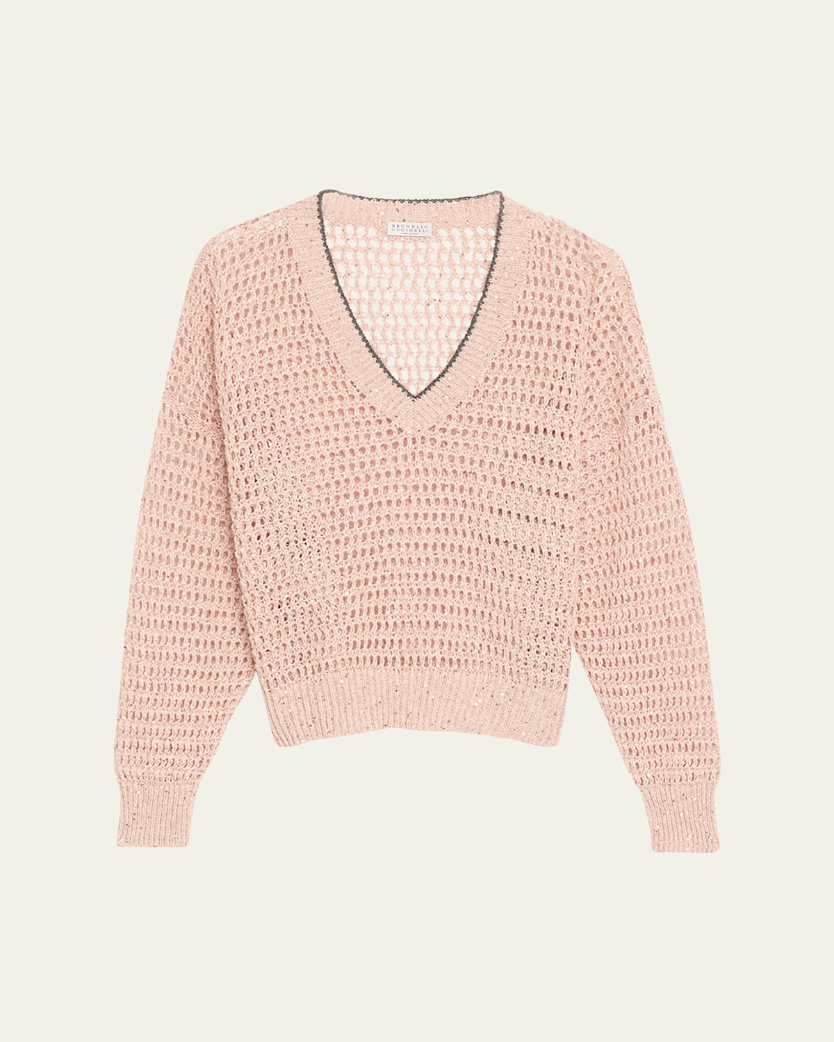 Brunello Cucinelli Paillette Open Knit Sweater In Pink