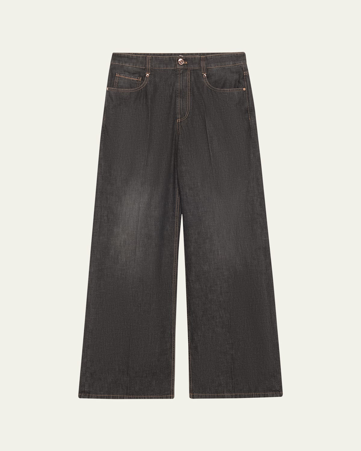 Shop Brunello Cucinelli High-rise Monili Wide-leg Jeans In Black Denim