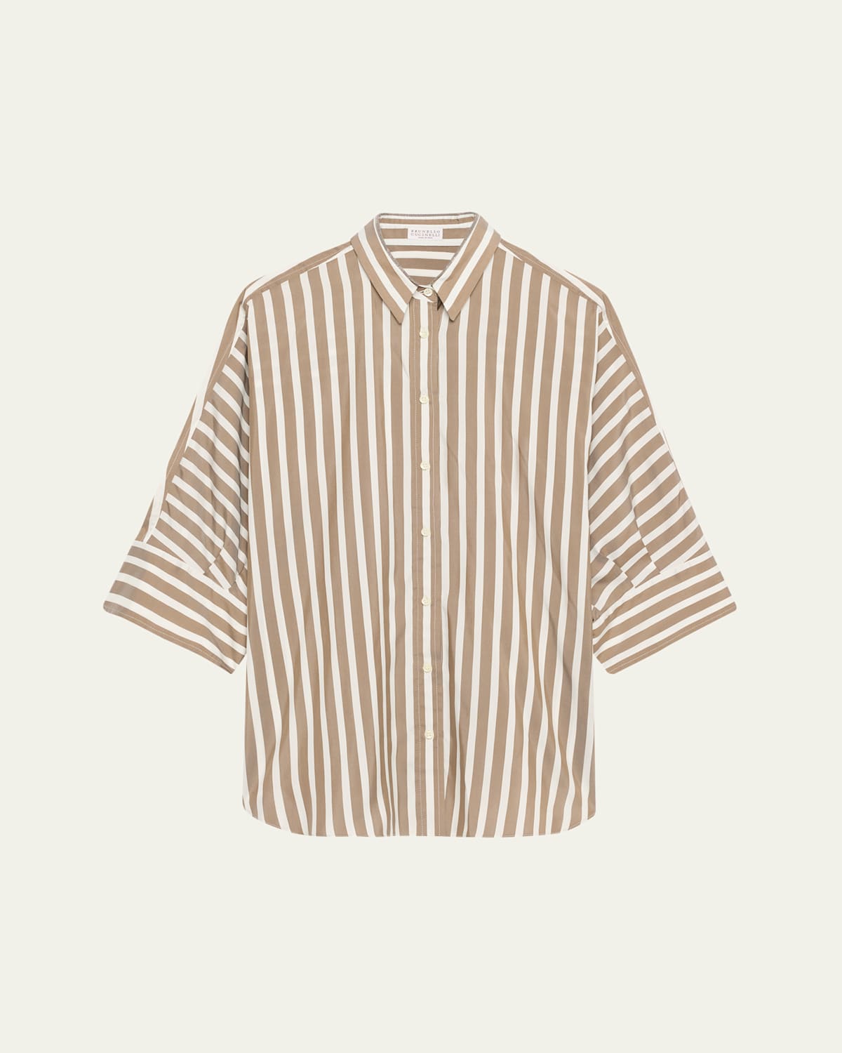 Brunello Cucinelli Striped Silk Button-down Blouse In White And Brown