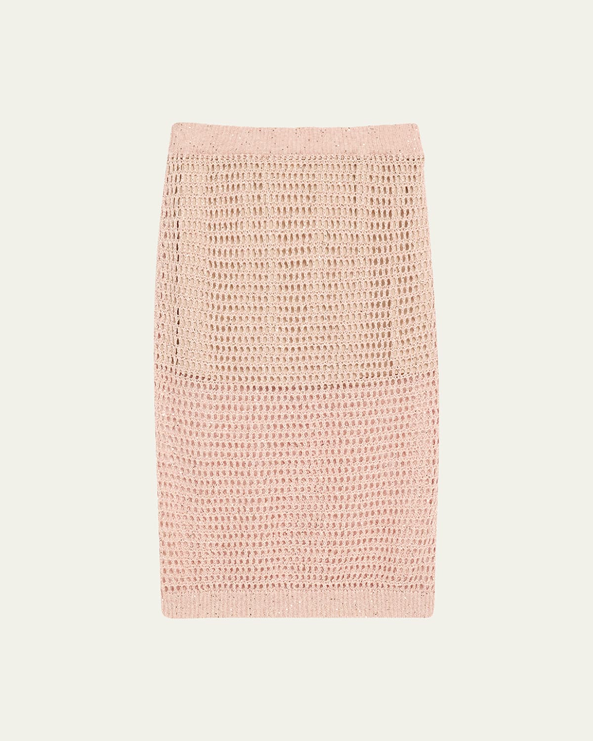 Brunello Cucinelli Linen Paillette Open-knit Midi Skirt In Pink