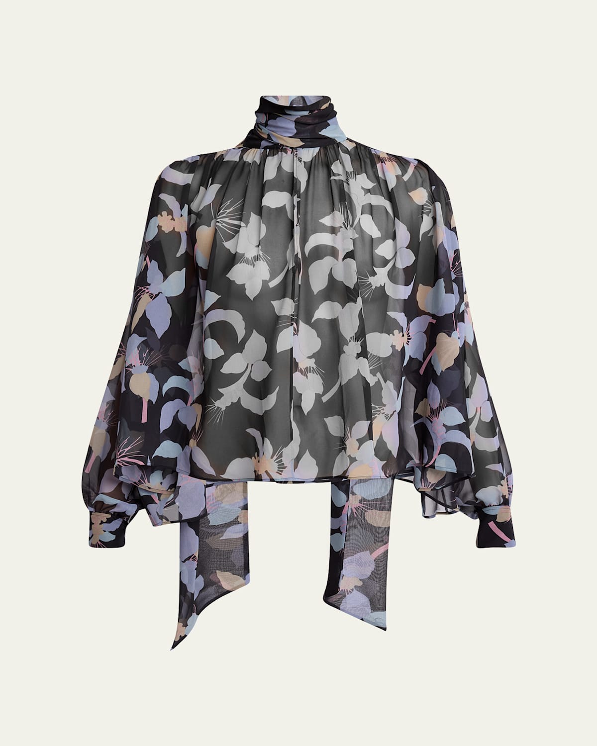 Chloé Floral-print Chiffon Neck-scarf Top In Black