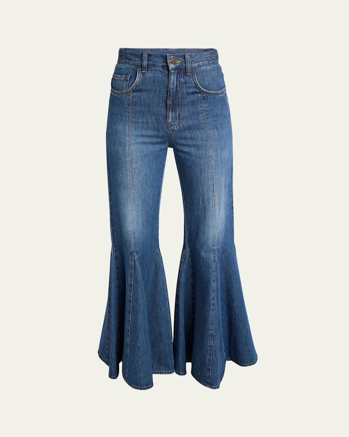 High-Rise Godet Flare Denim Trousers