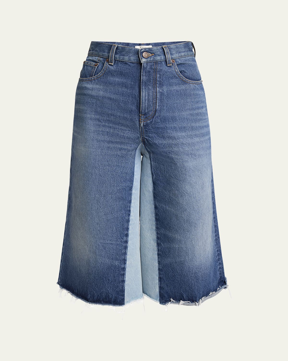 CHLOÉ PANELED DENIM SKIRT SHORTS 