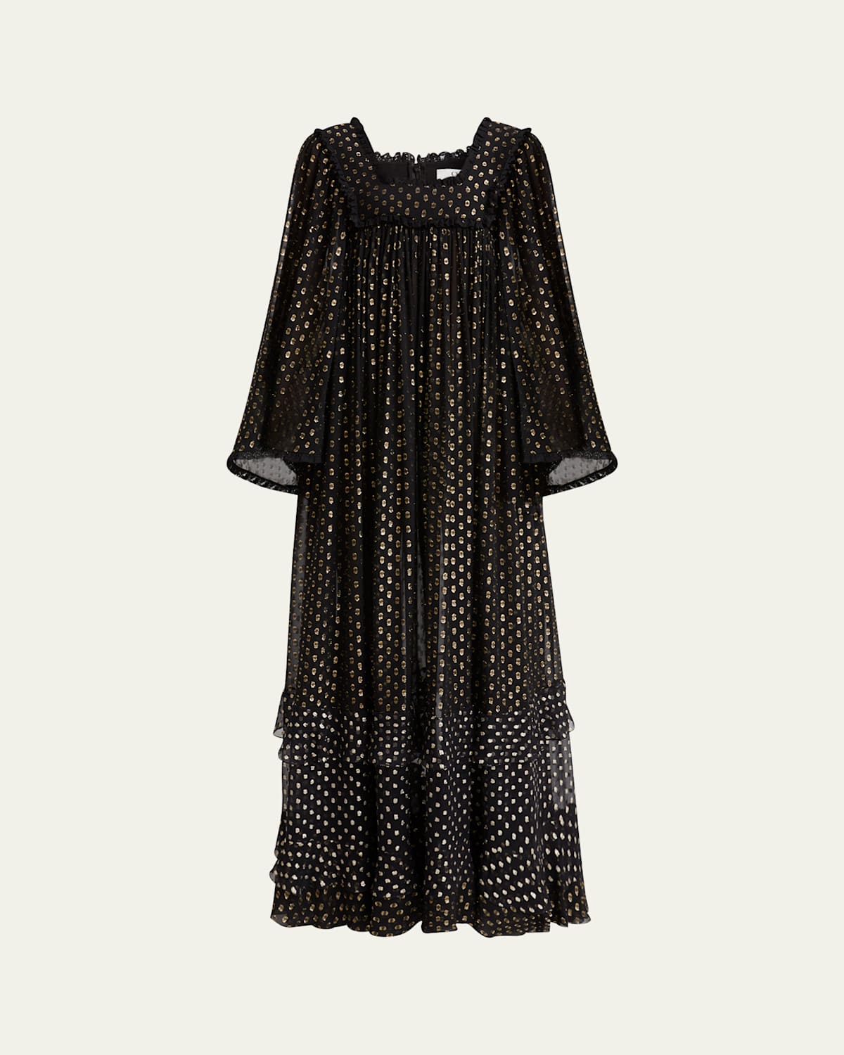 Shop Chloé Metallic Polka-dot Long-sleeve Maxi Dress In Black