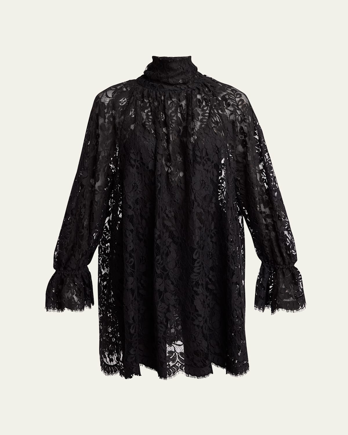Turtleneck Long-Sleeve Lace Shift Dress
