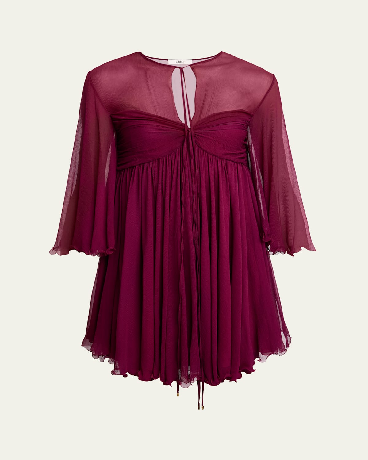 Twisted Bust 3/4-Sleeve Chiffon Mini Dress
