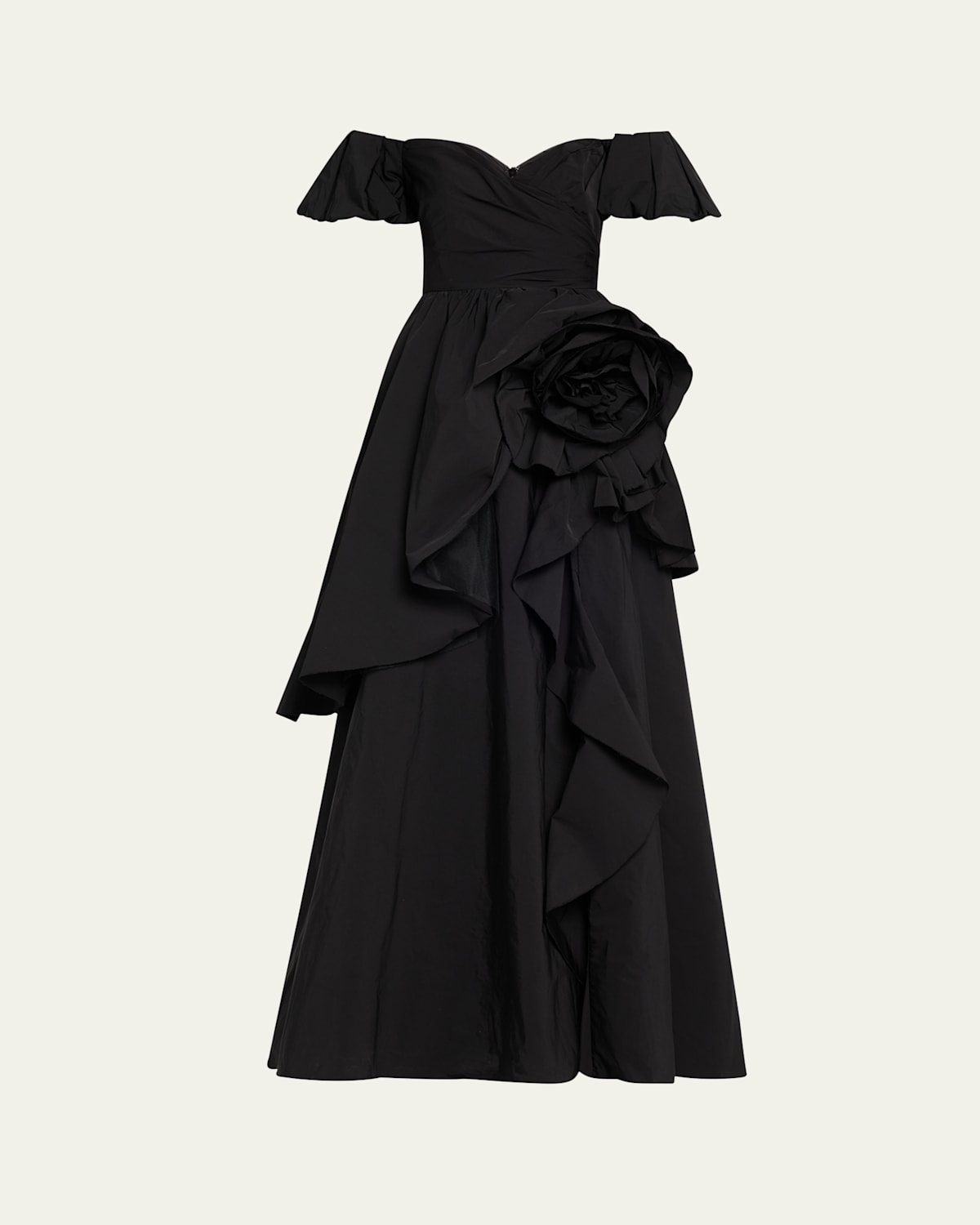 Off-Shoulder Ruffle Taffeta Gown