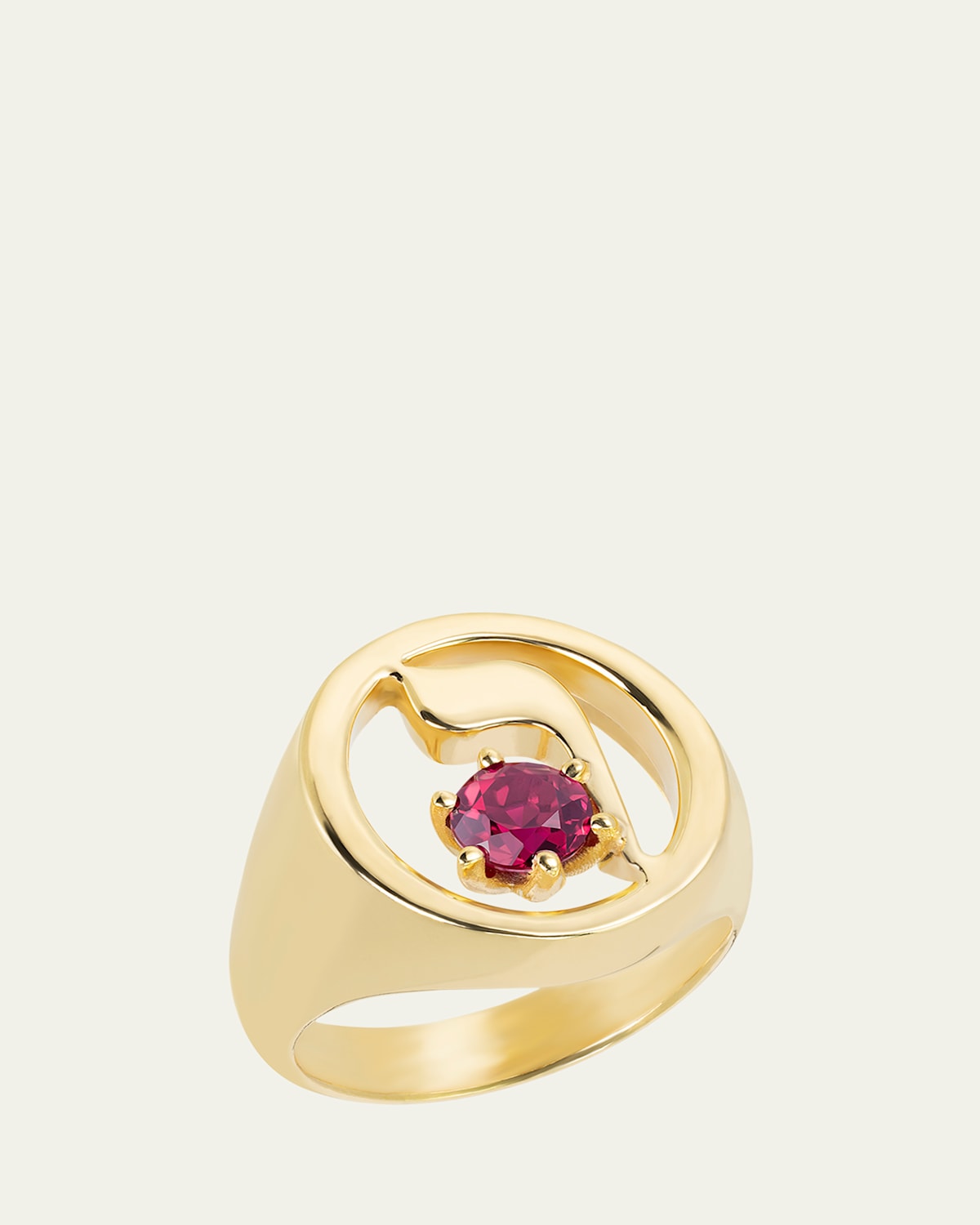 18K Gold Hebrew VAV Initial Signet Ring