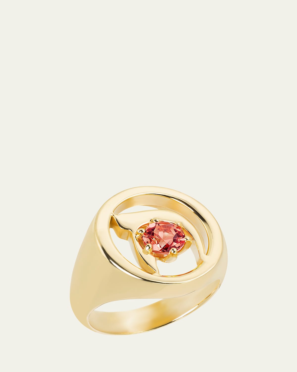 18K Gold Hebrew KHET Initial Signet Ring