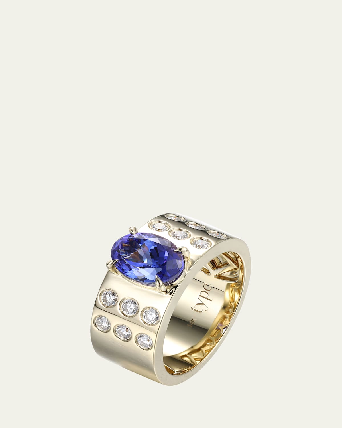 14K Yellow Gold Leggo ID Diamond and Oval Tanzanite Ring