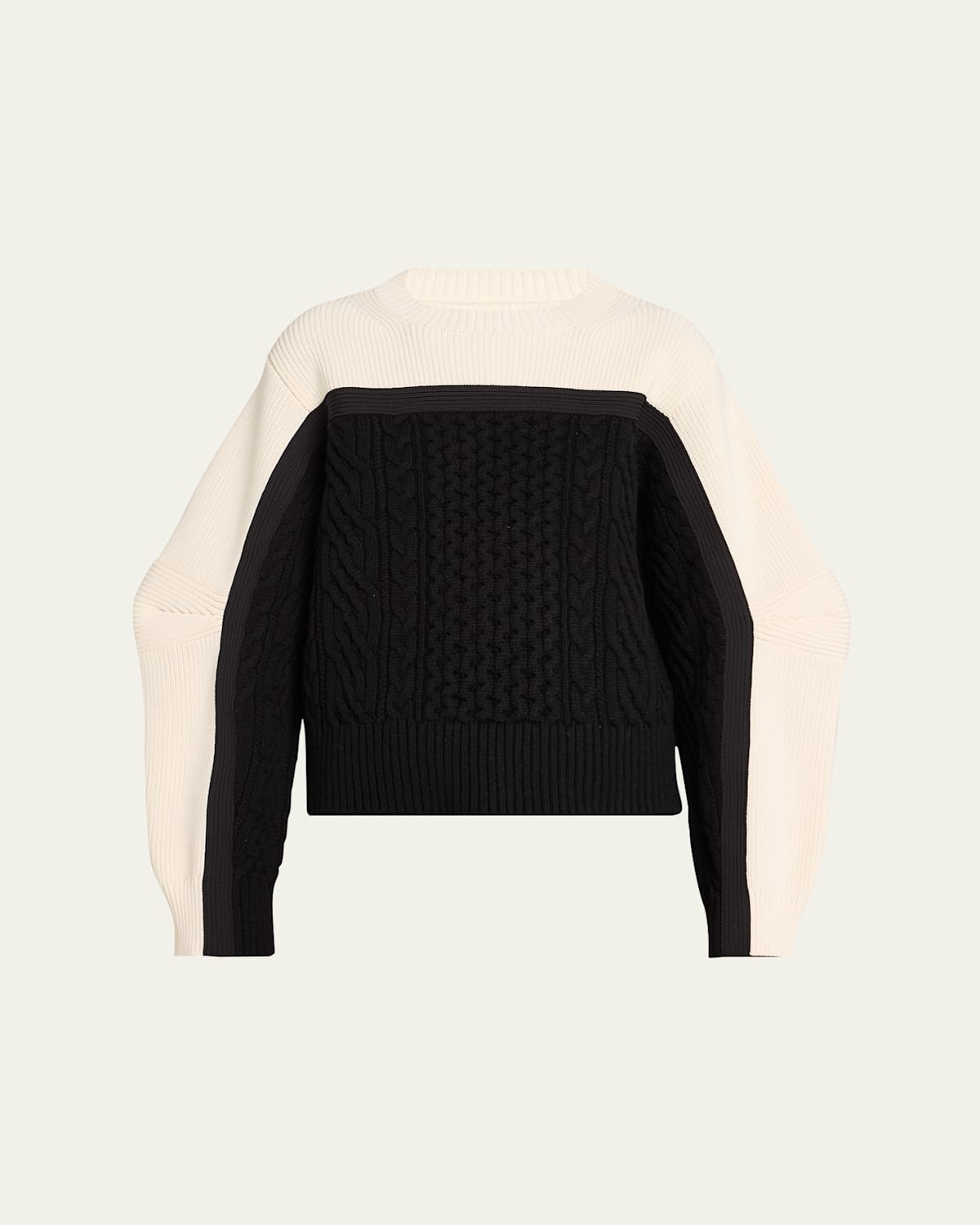SACAI COLORBLOCK CABLE WOOL SWEATER 