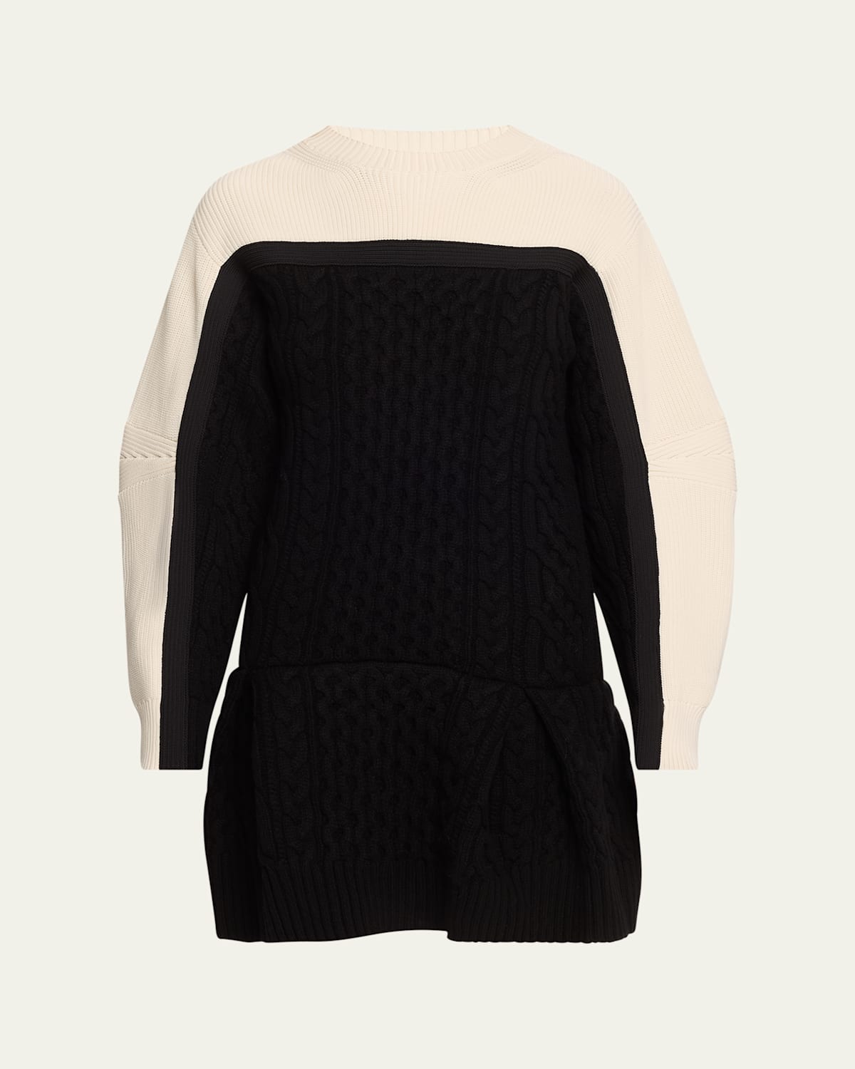Sacai Colorblock Long-sleeve Wool Mini Dress In Black X Off White